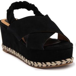 NWT Joie Women's Garden Platform Espadrille Wedge Sandal Suede Black Size 7.5